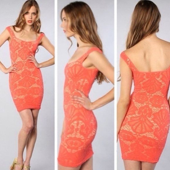 Free People Intimately Lace Medallion Crochet Overlay
Bodycon Mini Dress, coral - Picture 7 of 8